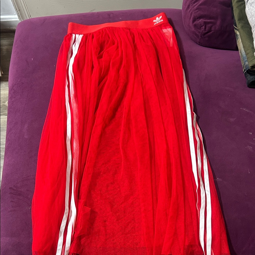Adidas Red Maxi Skirt with White Stripes
